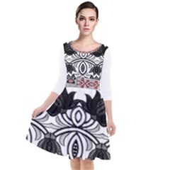 IM Fourth Dimension Black White 6 Quarter Sleeve Waist Band Dress