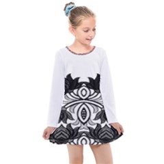 IM Fourth Dimension Black White 6 Kids  Long Sleeve Dress