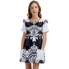 IM Fourth Dimension Black White 6 Kids  Frilly Sleeves Pocket Dress