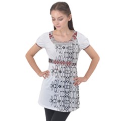 IM Fourth Dimension Black White 7 Puff Sleeve Tunic Top