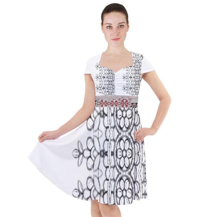 IM Fourth Dimension Black White 7 Cap Sleeve Midi Dress