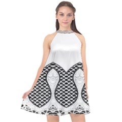 IM Fourth Dimension Black White 8 Halter Neckline Chiffon Dress 