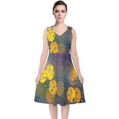  Raindrops Window Glass V-neck Midi Sleeveless Dress  by artworkshop