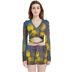  Raindrops Window Glass Velvet Wrap Crop Top And Shorts Set by artworkshop