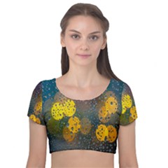  Raindrops Window Glass Velvet Short Sleeve Crop Top  by artworkshop