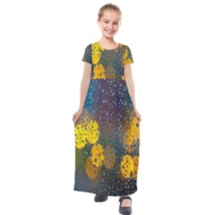  Raindrops Window Glass Kids  Short Sleeve Maxi Dress by artworkshop