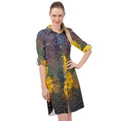  Raindrops Window Glass Long Sleeve Mini Shirt Dress by artworkshop