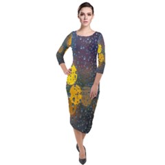  Raindrops Window Glass Quarter Sleeve Midi Velour Bodycon Dress by artworkshop