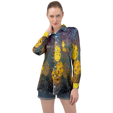  Raindrops Window Glass Long Sleeve Satin Shirt by artworkshop