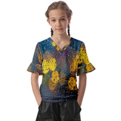  Raindrops Window Glass Kids  V-neck Horn Sleeve Blouse by artworkshop