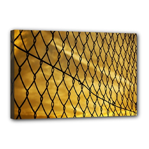 Chain Link Fence Sunset Wire Steel Fence Canvas 18  X 12  (stretched) by artworkshop