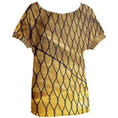 Chain Link Fence Sunset Wire Steel Fence Women s Oversized Tee by artworkshop