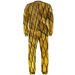 Chain Link Fence Sunset Wire Steel Fence Onepiece Jumpsuit (men) by artworkshop