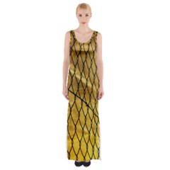 Chain Link Fence Sunset Wire Steel Fence Thigh Split Maxi Dress by artworkshop