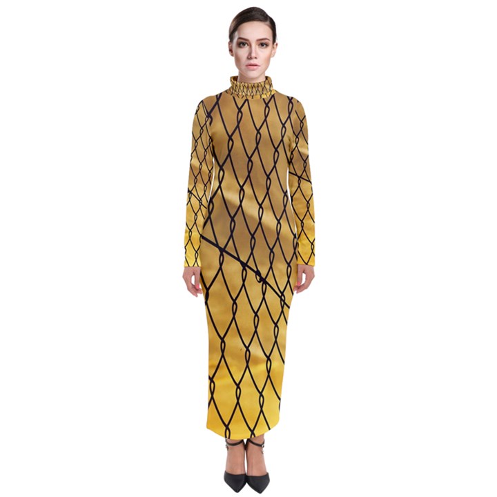 Chain Link Fence Sunset Wire Steel Fence Turtleneck Maxi Dress