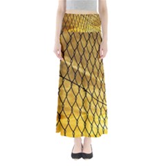 Chain Link Fence Sunset Wire Steel Fence Full Length Maxi Skirt by artworkshop