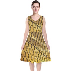 Chain Link Fence Sunset Wire Steel Fence V-neck Midi Sleeveless Dress  by artworkshop