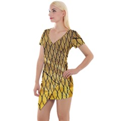 Chain Link Fence Sunset Wire Steel Fence Short Sleeve Asymmetric Mini Dress by artworkshop