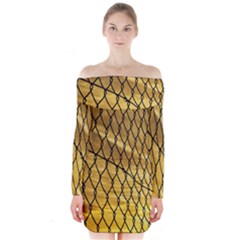 Chain Link Fence Sunset Wire Steel Fence Long Sleeve Off Shoulder Dress by artworkshop