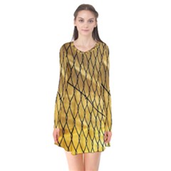 Chain Link Fence Sunset Wire Steel Fence Long Sleeve V-neck Flare Dress by artworkshop