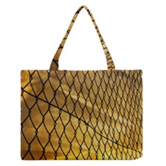 Chain Link Fence Sunset Wire Steel Fence Zipper Medium Tote Bag by artworkshop