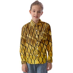 Chain Link Fence Sunset Wire Steel Fence Kids  Long Sleeve Shirt by artworkshop