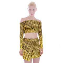 Chain Link Fence Sunset Wire Steel Fence Off Shoulder Top With Mini Skirt Set by artworkshop