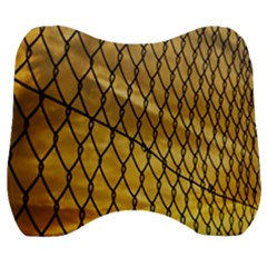 Chain Link Fence Sunset Wire Steel Fence Velour Head Support Cushion by artworkshop