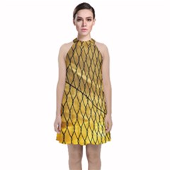 Chain Link Fence Sunset Wire Steel Fence Velvet Halter Neckline Dress  by artworkshop