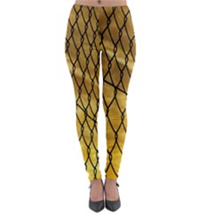 Chain Link Fence Sunset Wire Steel Fence Lightweight Velour Leggings by artworkshop