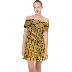 Chain Link Fence Sunset Wire Steel Fence Off Shoulder Chiffon Dress by artworkshop