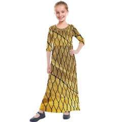 Chain Link Fence Sunset Wire Steel Fence Kids  Quarter Sleeve Maxi Dress by artworkshop