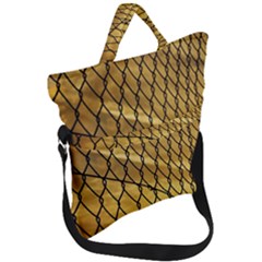 Chain Link Fence Sunset Wire Steel Fence Fold Over Handle Tote Bag by artworkshop