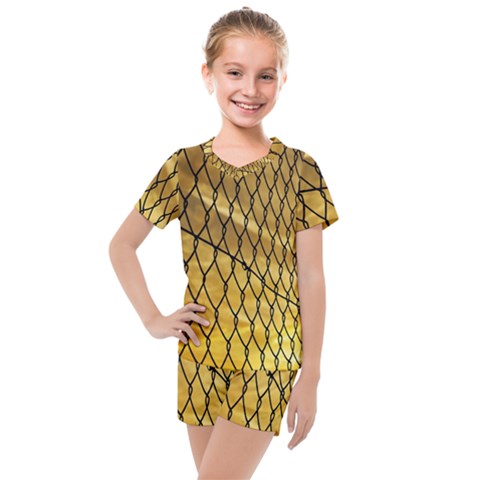 Chain Link Fence Sunset Wire Steel Fence Kids  Mesh Tee And Shorts Set by artworkshop