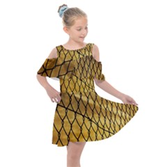 Chain Link Fence Sunset Wire Steel Fence Kids  Shoulder Cutout Chiffon Dress by artworkshop