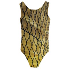 Chain Link Fence Sunset Wire Steel Fence Kids  Cut-out Back One Piece Swimsuit by artworkshop