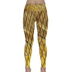 Chain Link Fence Sunset Wire Steel Fence Lightweight Velour Classic Yoga Leggings by artworkshop