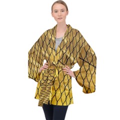 Chain Link Fence Sunset Wire Steel Fence Long Sleeve Velvet Kimono  by artworkshop