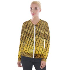 Chain Link Fence Sunset Wire Steel Fence Velvet Zip Up Jacket by artworkshop