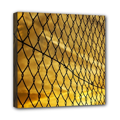 Chain Link Fence Sunset Wire Steel Fence Mini Canvas 8  X 8  (stretched) by artworkshop