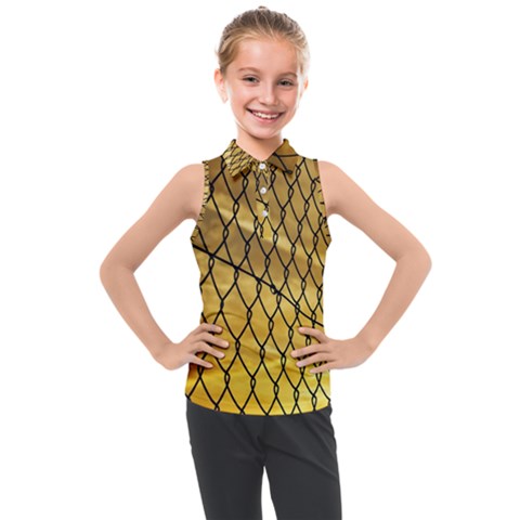 Chain Link Fence Sunset Wire Steel Fence Kids  Sleeveless Polo Tee by artworkshop