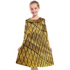 Chain Link Fence Sunset Wire Steel Fence Kids  Midi Sailor Dress by artworkshop