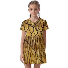 Chain Link Fence Sunset Wire Steel Fence Kids  Asymmetric Collar Dress by artworkshop