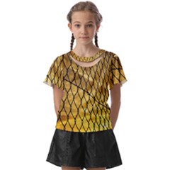 Chain Link Fence Sunset Wire Steel Fence Kids  Front Cut Tee by artworkshop