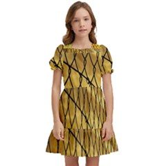 Chain Link Fence Sunset Wire Steel Fence Kids  Puff Sleeved Dress by artworkshop