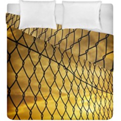 Chain Link Fence Sunset Wire Steel Fence Duvet Cover Double Side (king Size) by artworkshop