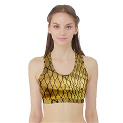 Chain Link Fence Sunset Wire Steel Fence Sports Bra With Border by artworkshop