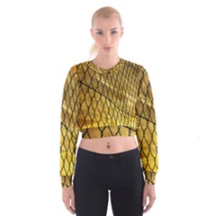 Chain Link Fence Sunset Wire Steel Fence Cropped Sweatshirt by artworkshop