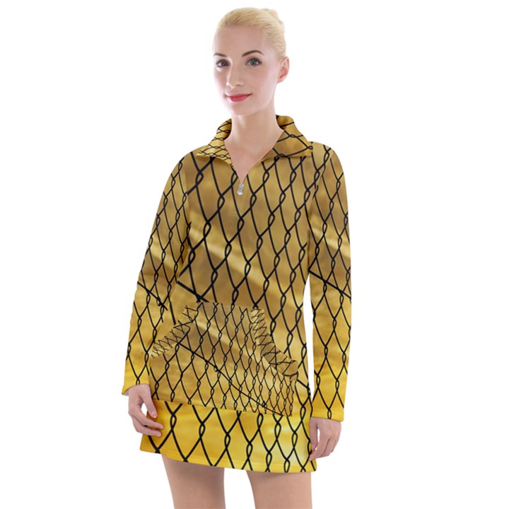 Chain Link Fence Sunset Wire Steel Fence Women s Long Sleeve Casual Dress