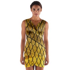 Chain Link Fence Sunset Wire Steel Fence Wrap Front Bodycon Dress by artworkshop